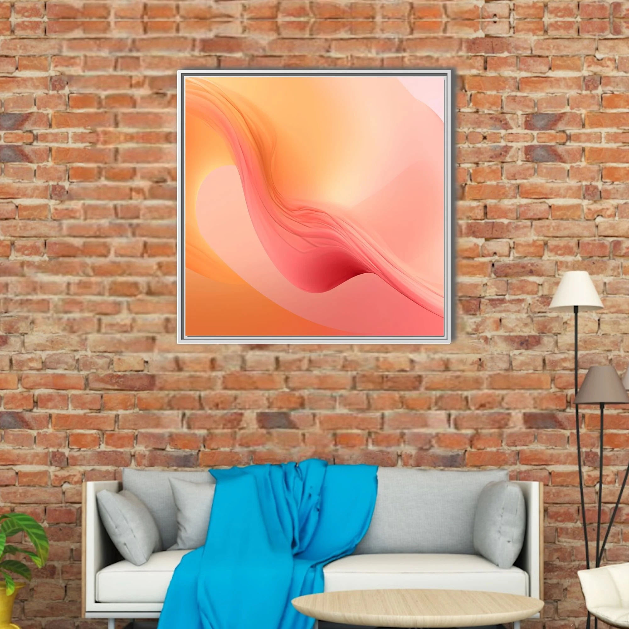 Abstract fluid gradient art in peach coral and amber with glowing rose shadows