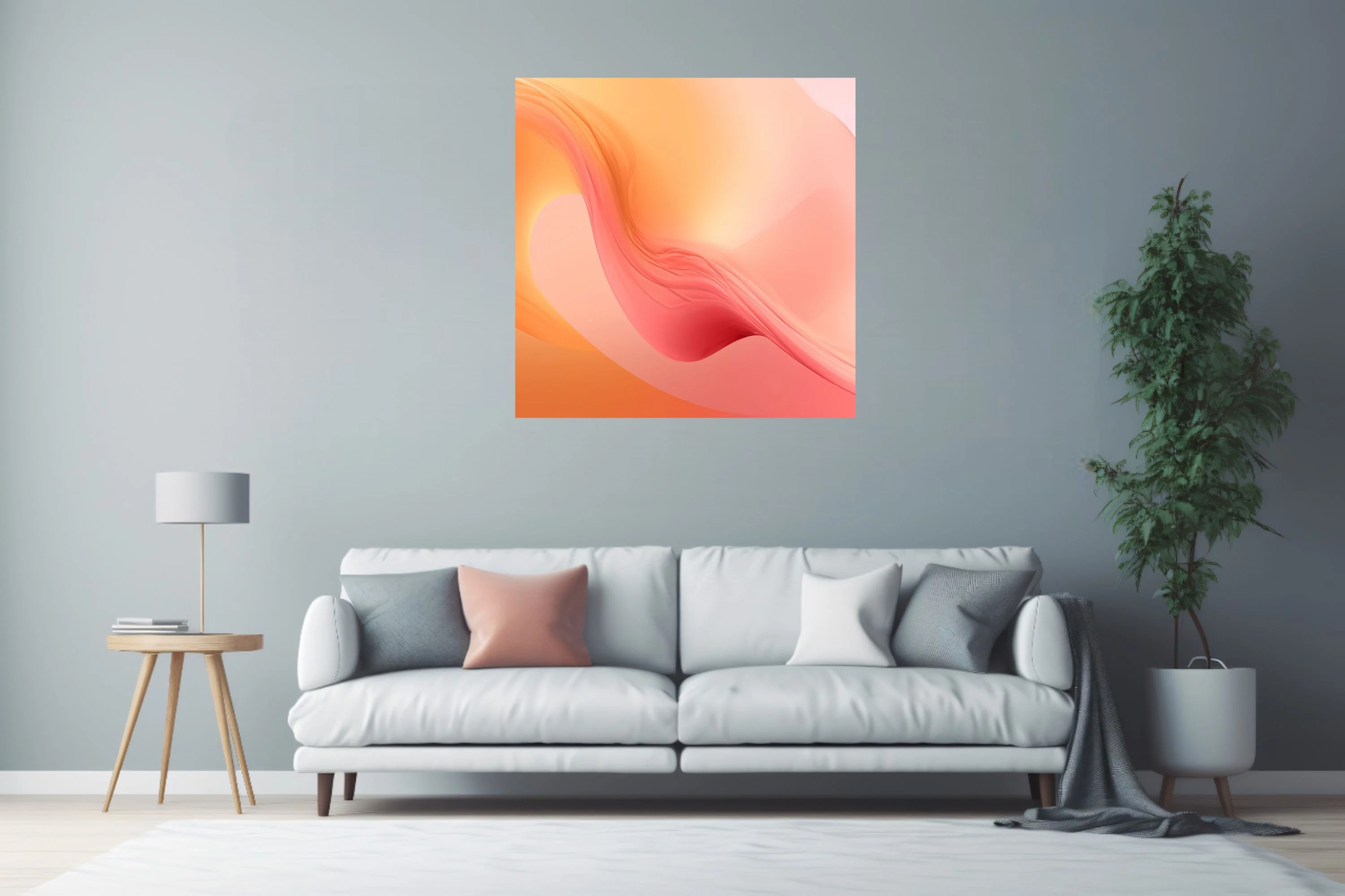 Abstract fluid gradient art in peach coral and amber with glowing rose shadows