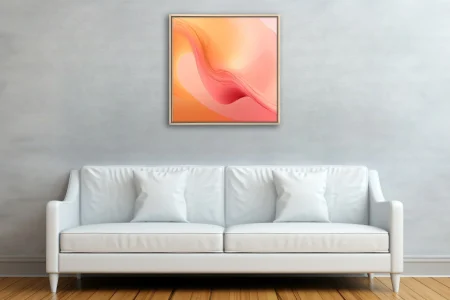 Abstract fluid gradient art in peach coral and amber with glowing rose shadows