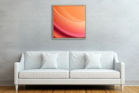 Abstract gradient wall art with layered curves in peach, coral, and magenta tones