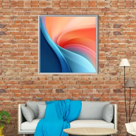 Abstract swirling gradient art in coral orange and navy blue with fluid curves