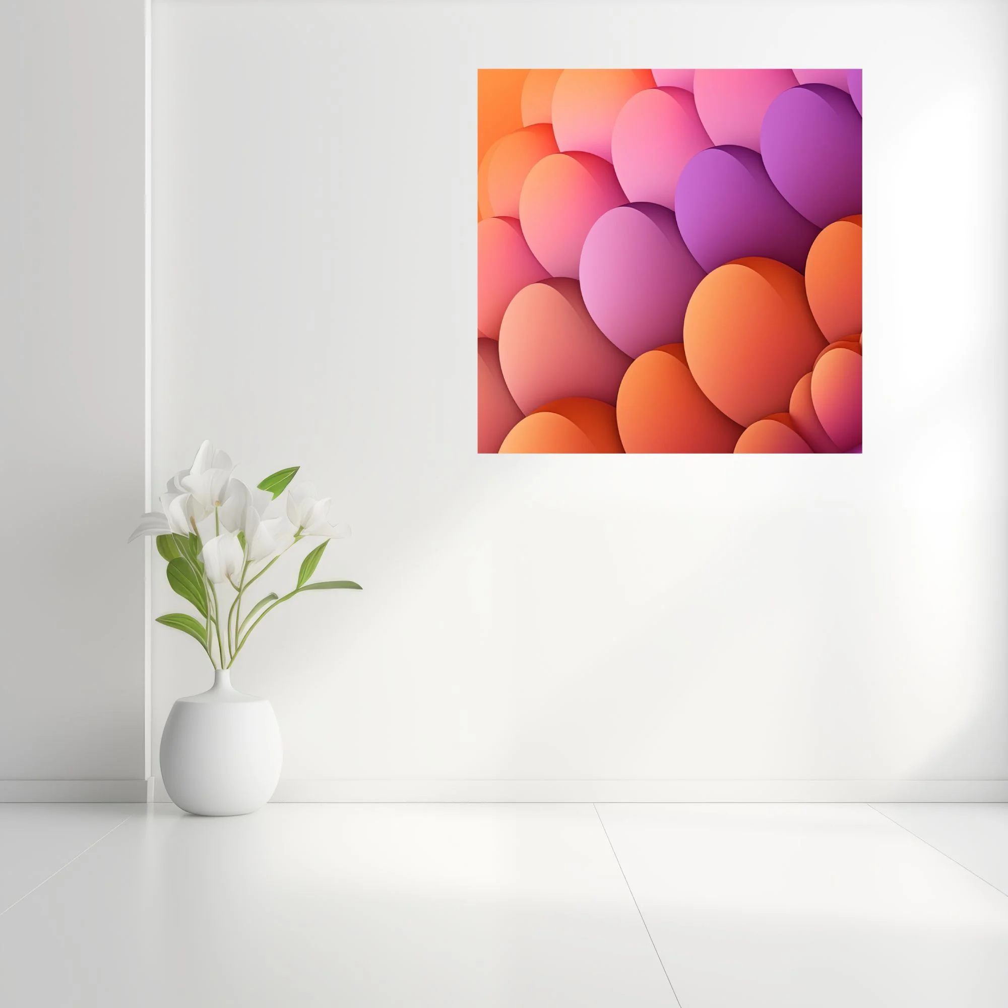 Abstract layered ovoid forms in warm orange coral pink and violet gradient
