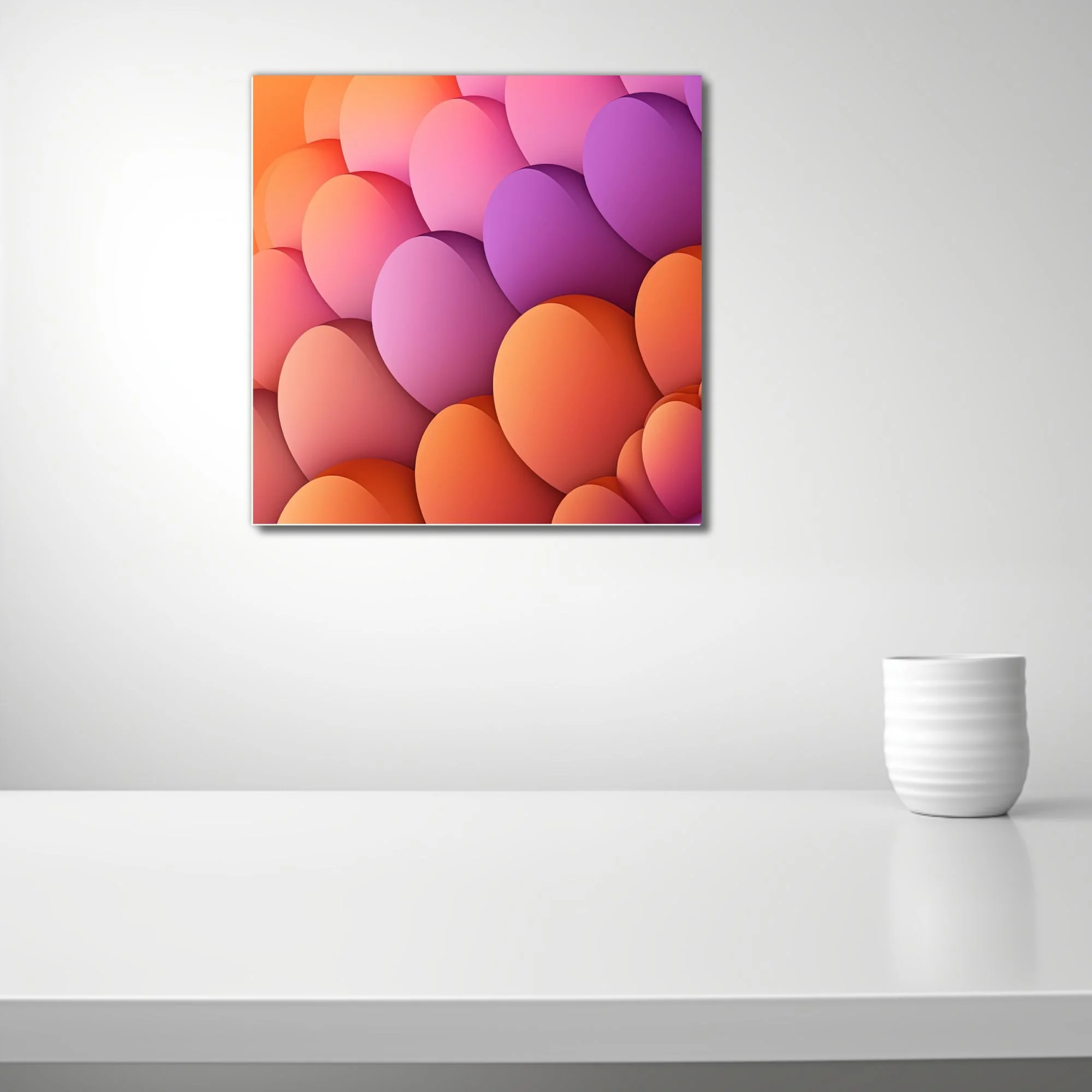 Abstract layered ovoid forms in warm orange coral pink and violet gradient