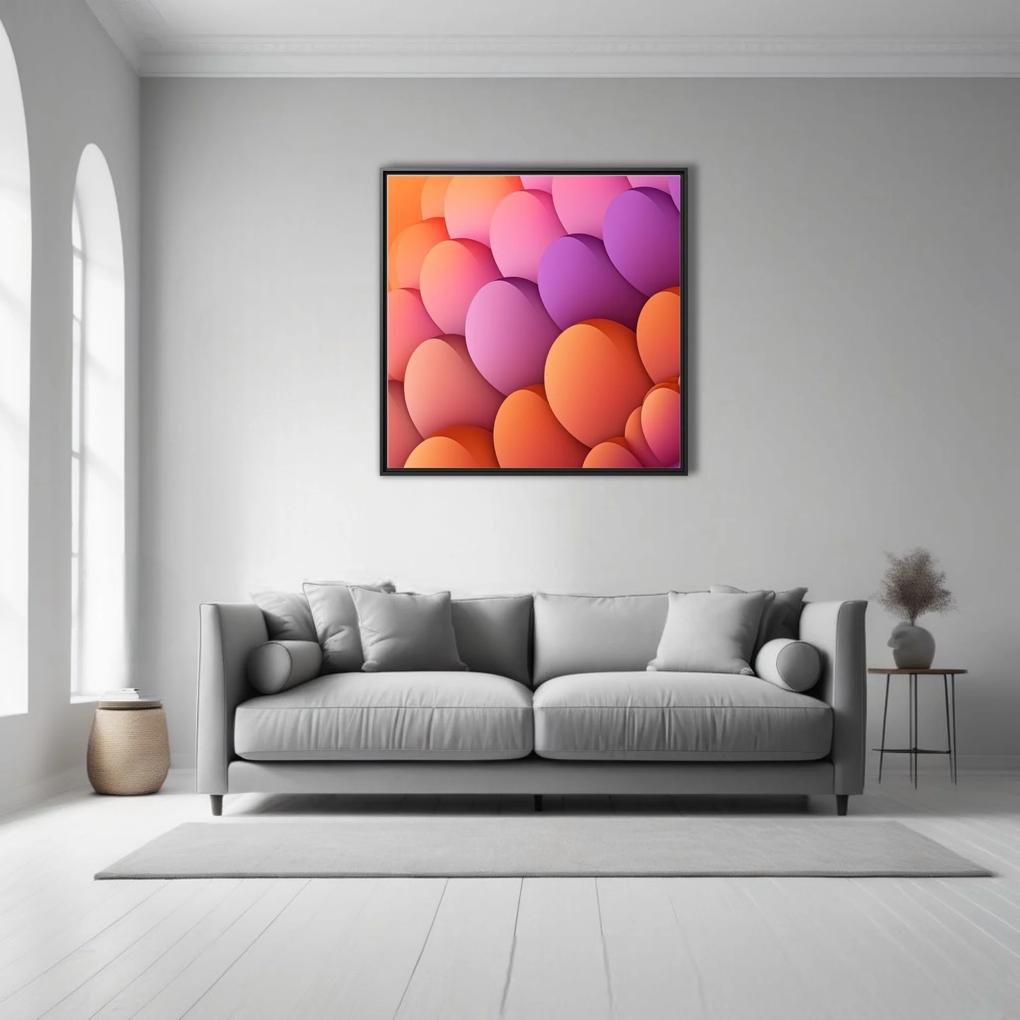 Abstract layered ovoid forms in warm orange coral pink and violet gradient