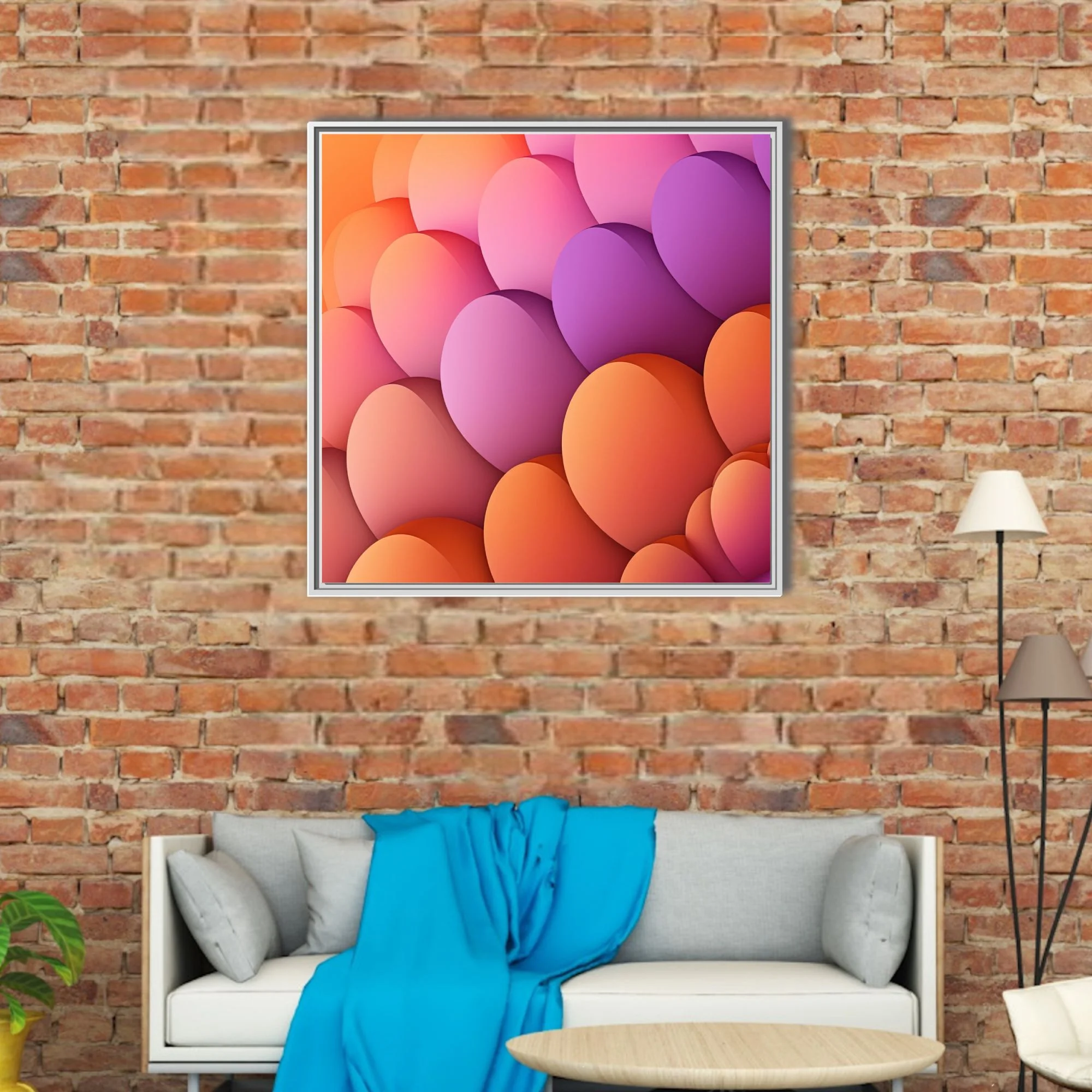 Abstract layered ovoid forms in warm orange coral pink and violet gradient