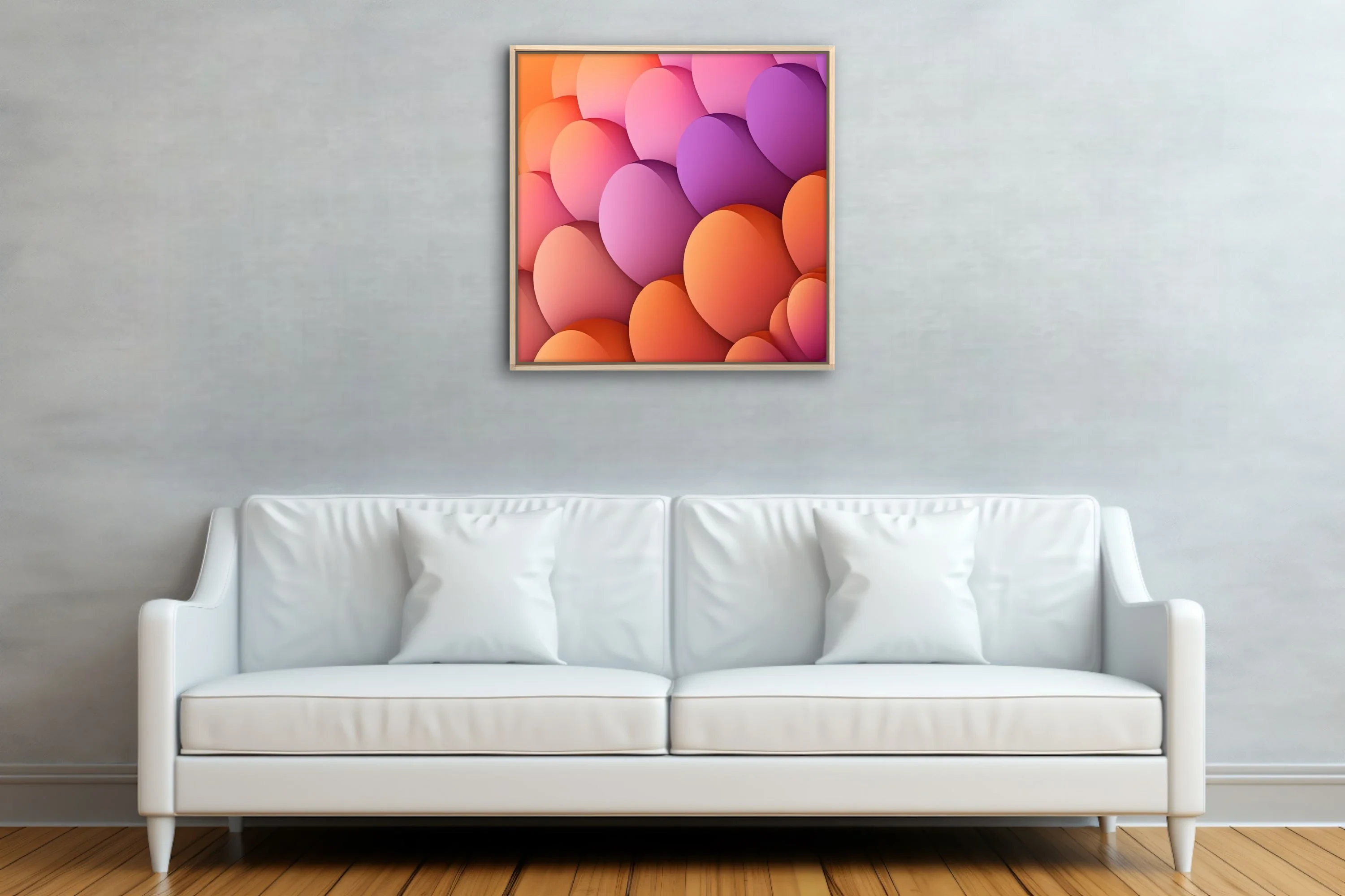 Abstract layered ovoid forms in warm orange coral pink and violet gradient