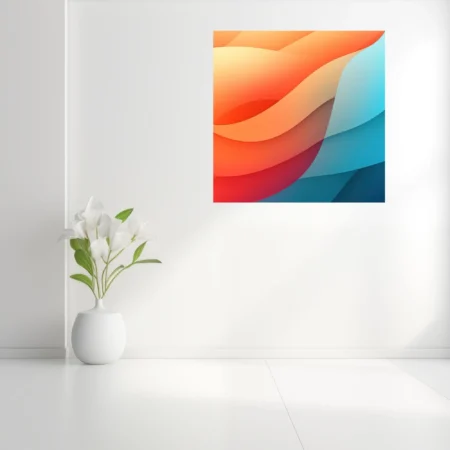 Abstract gradient wave art in coral orange and cyan blue fluid forms