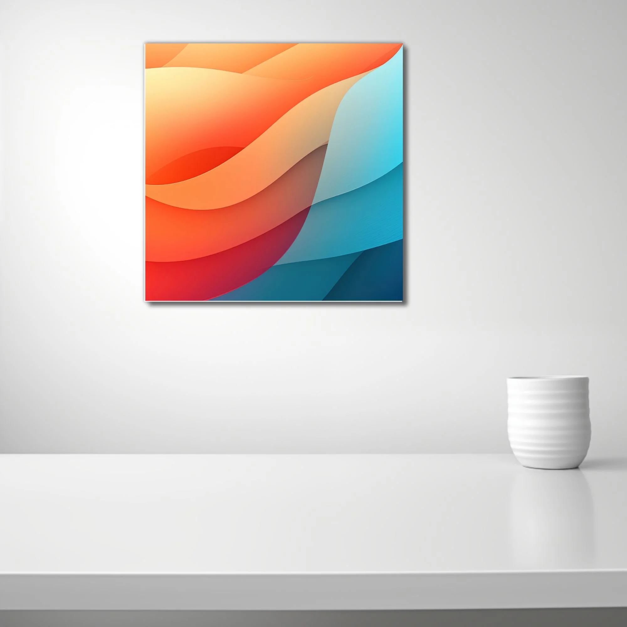 Abstract gradient wave art in coral orange and cyan blue fluid forms