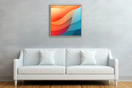 Abstract gradient wave art in coral orange and cyan blue fluid forms