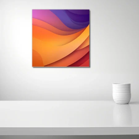 Abstract layered wave composition in amber, orange, magenta, and violet gradient tones