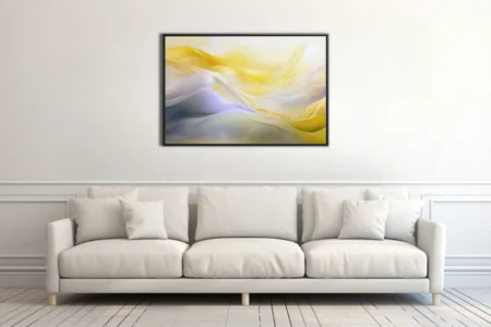 Abstract fluid art with gold and lavender flowing waves, soft luminous palette