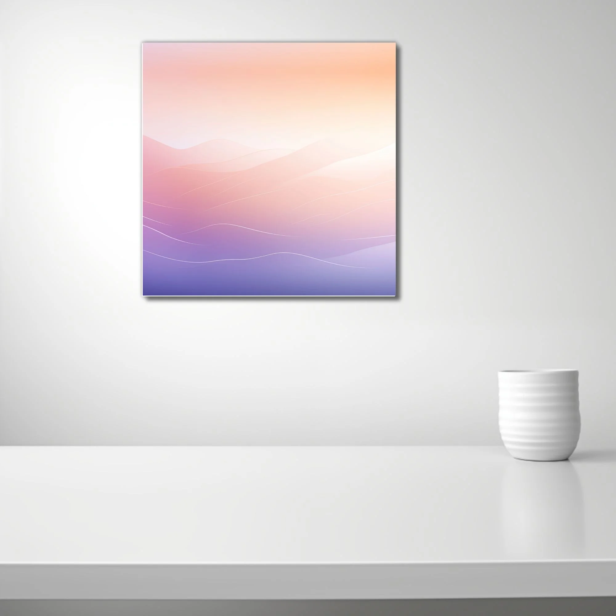 Minimalist pastel gradient wave landscape, peach to lavender tones, soft luminous glow