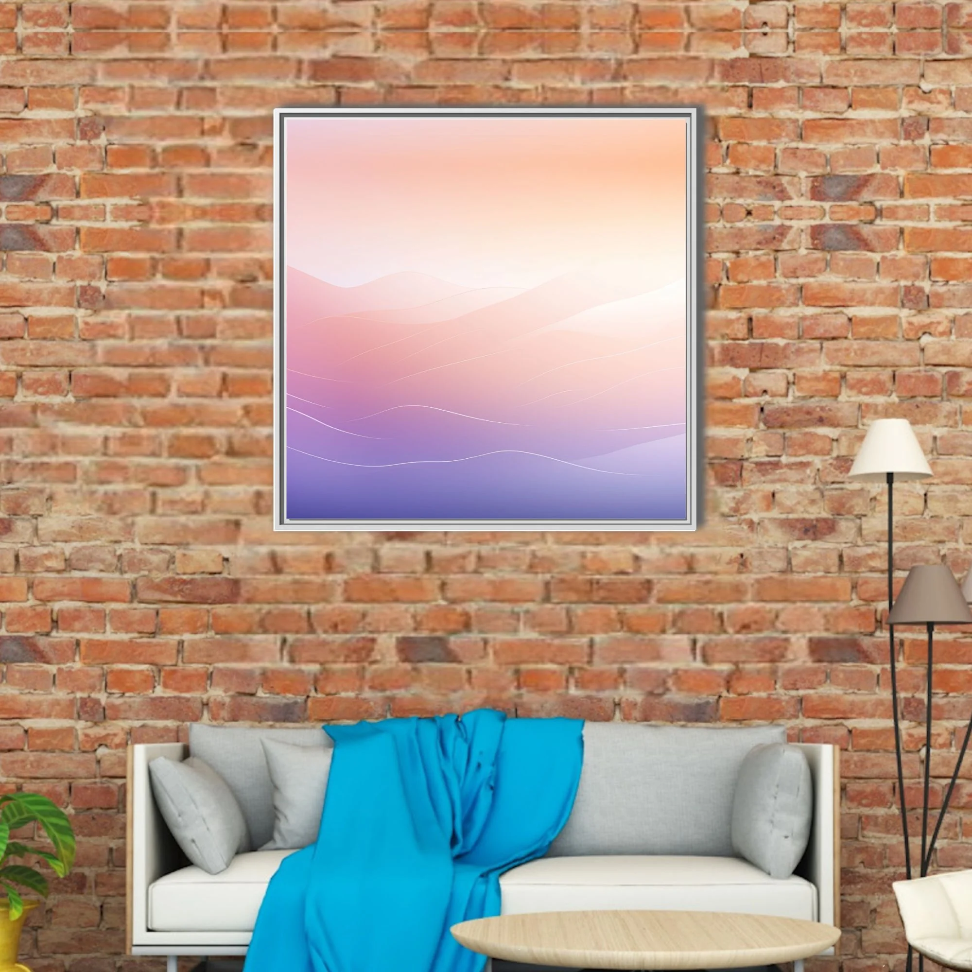 Minimalist pastel gradient wave landscape, peach to lavender tones, soft luminous glow