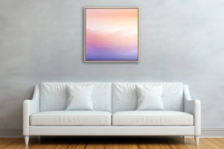 Minimalist pastel gradient wave landscape, peach to lavender tones, soft luminous glow