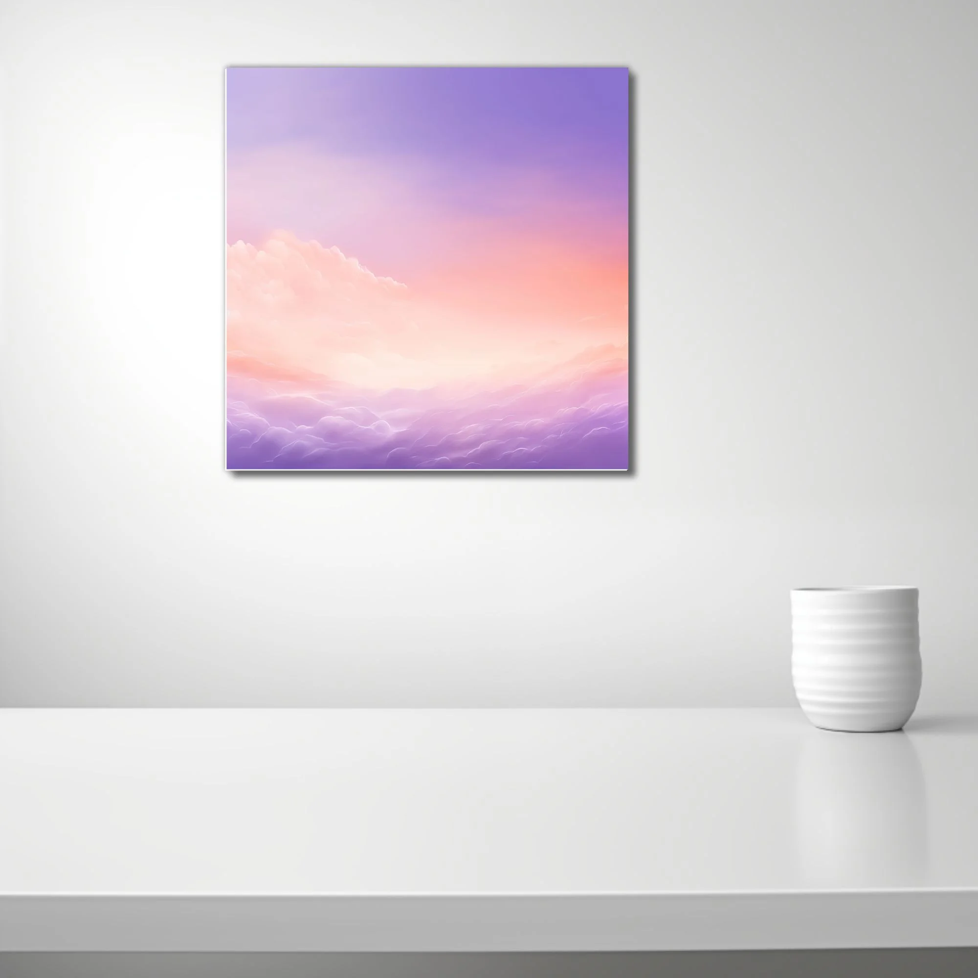 Pastel abstract sky illustration with lavender, peach, and golden cloud gradients