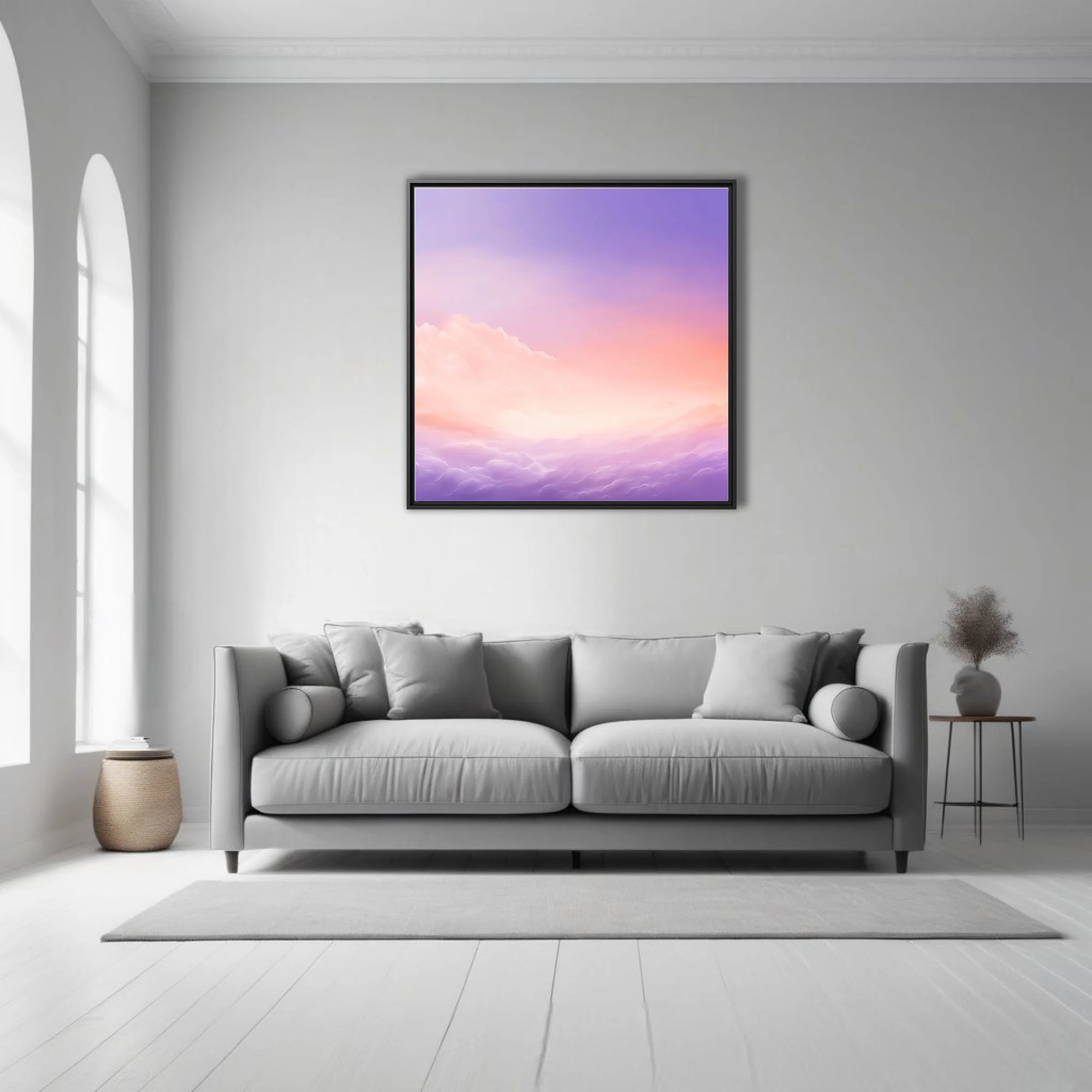 Pastel abstract sky illustration with lavender, peach, and golden cloud gradients