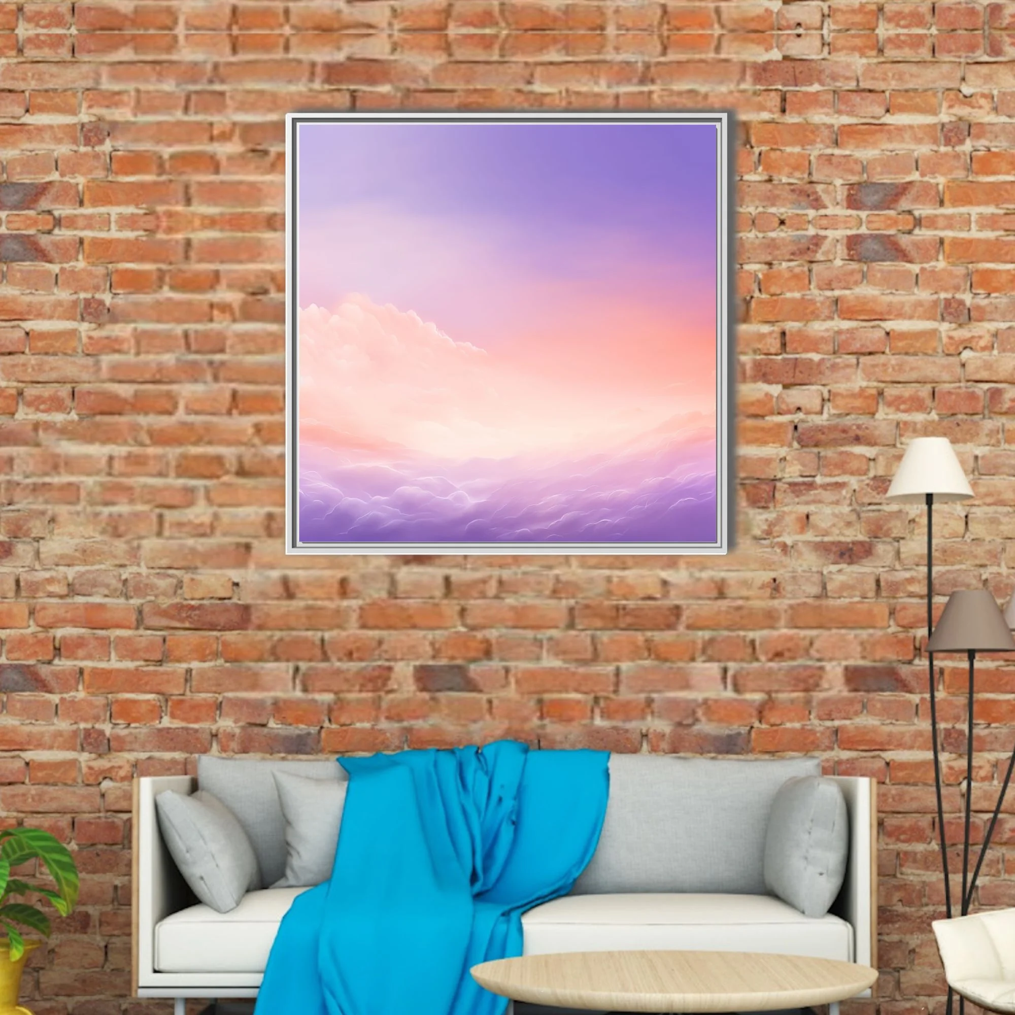 Pastel abstract sky illustration with lavender, peach, and golden cloud gradients