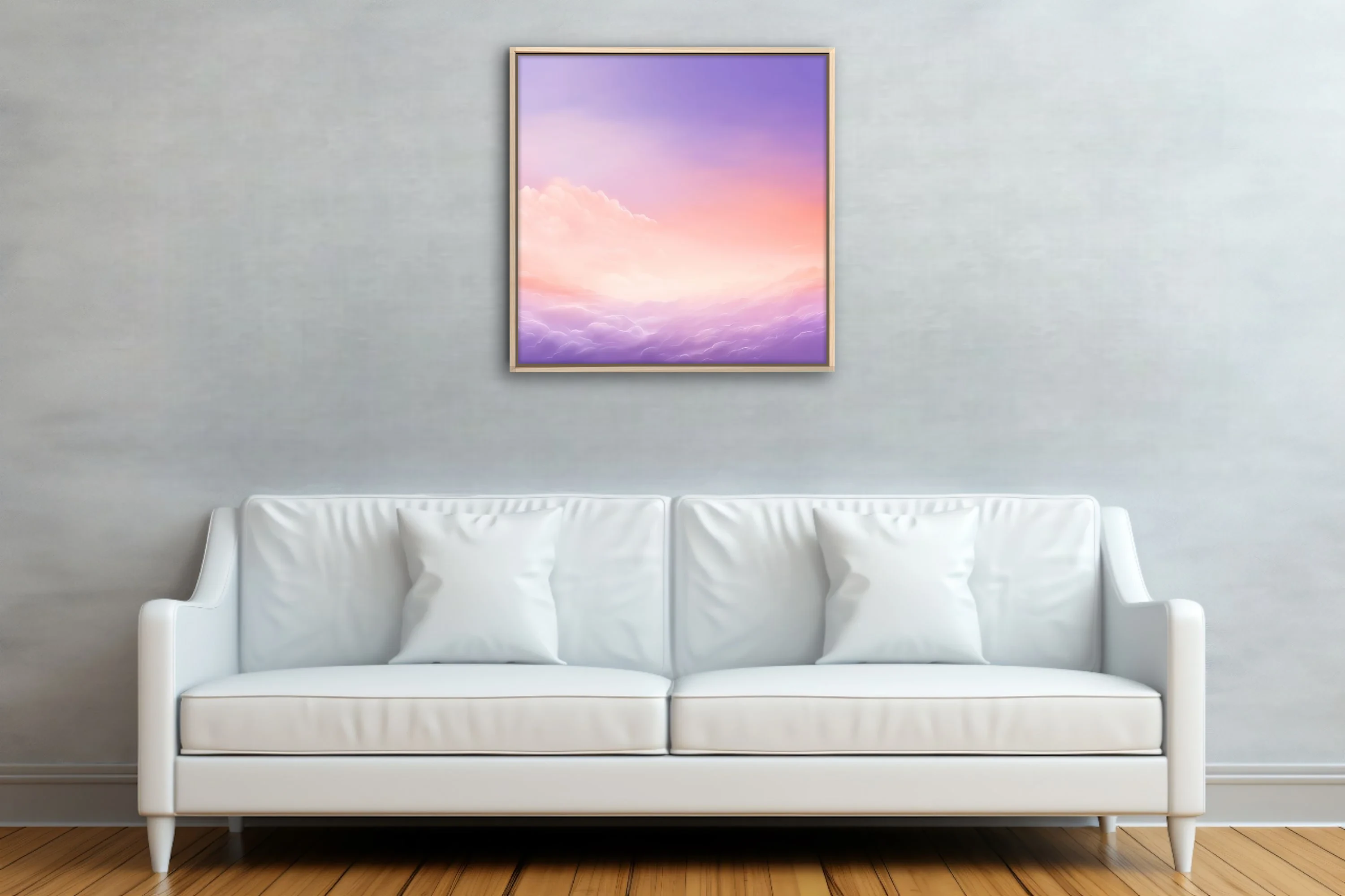 Pastel abstract sky illustration with lavender, peach, and golden cloud gradients