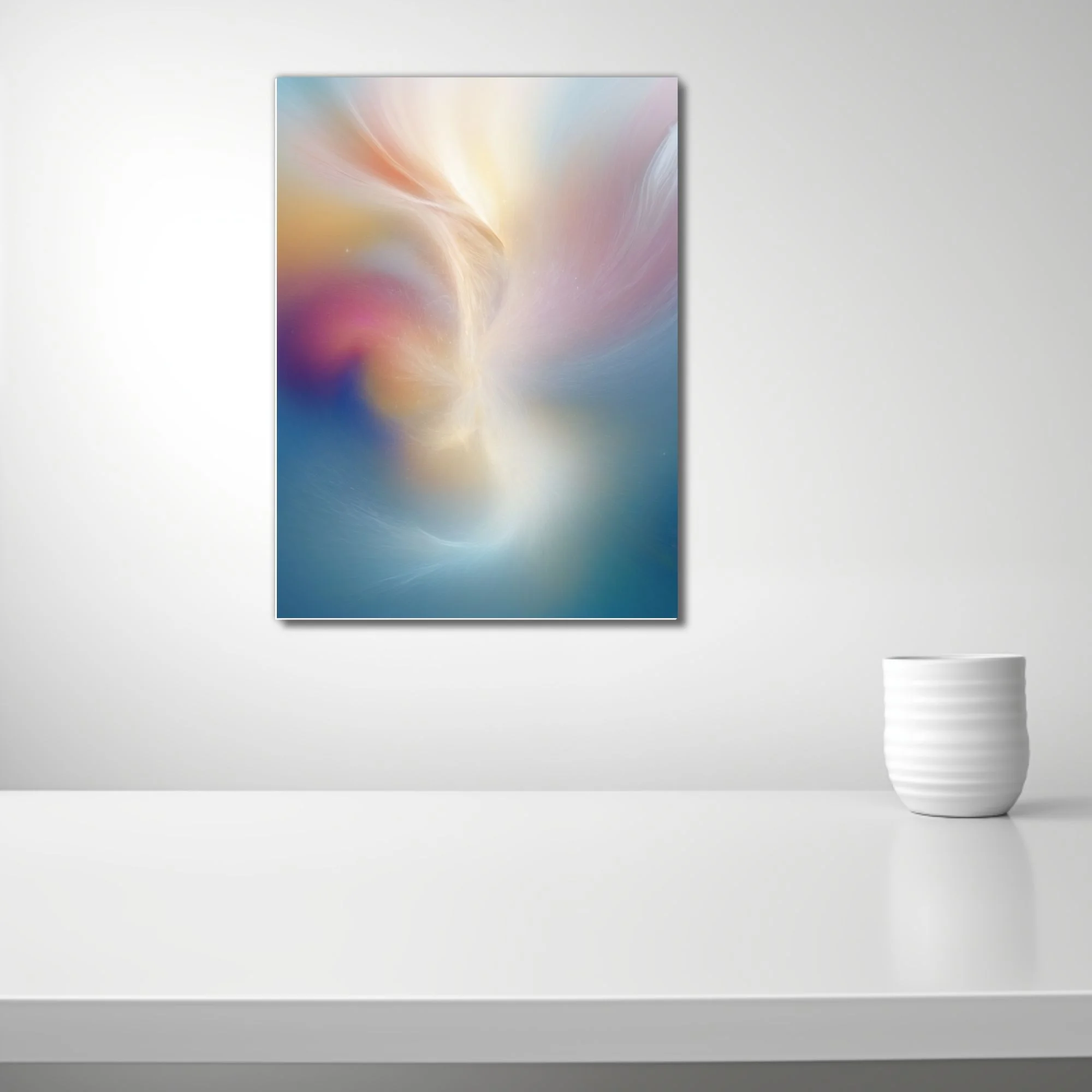 Abstract fluid pastel swirl art in peach, rose, gold, and blue tones