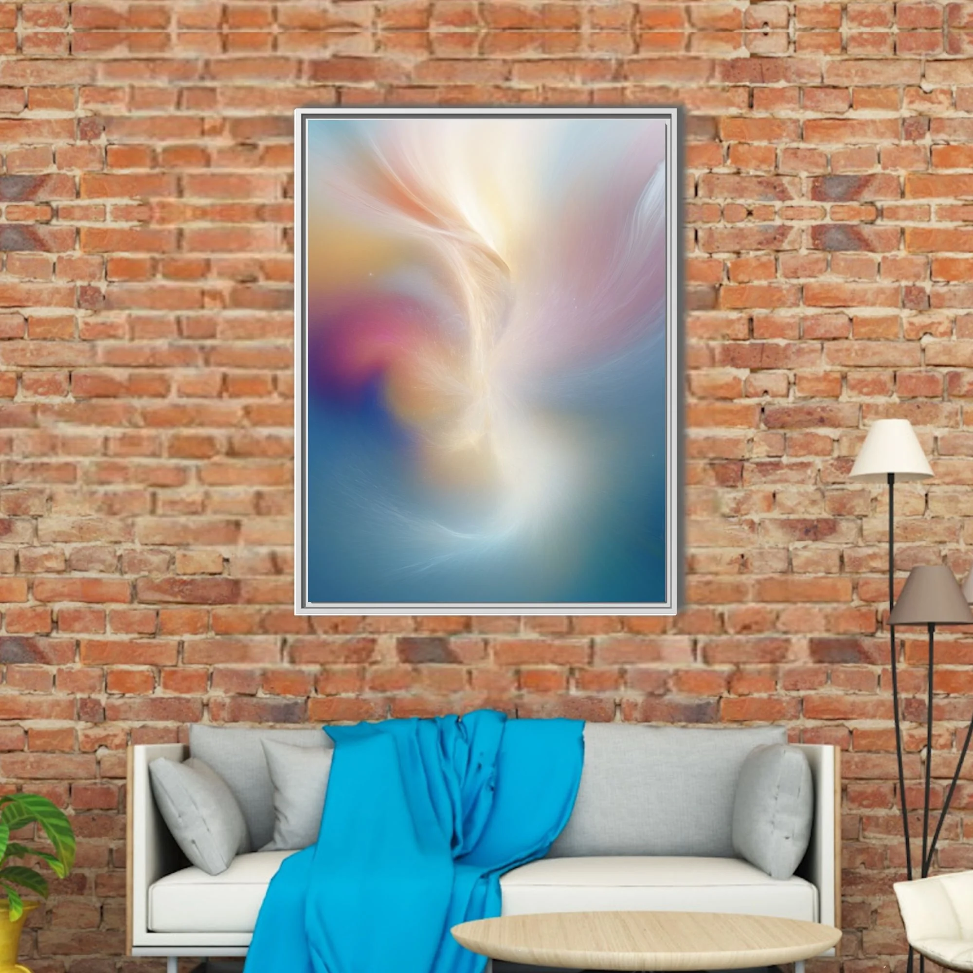 Abstract fluid pastel swirl art in peach, rose, gold, and blue tones
