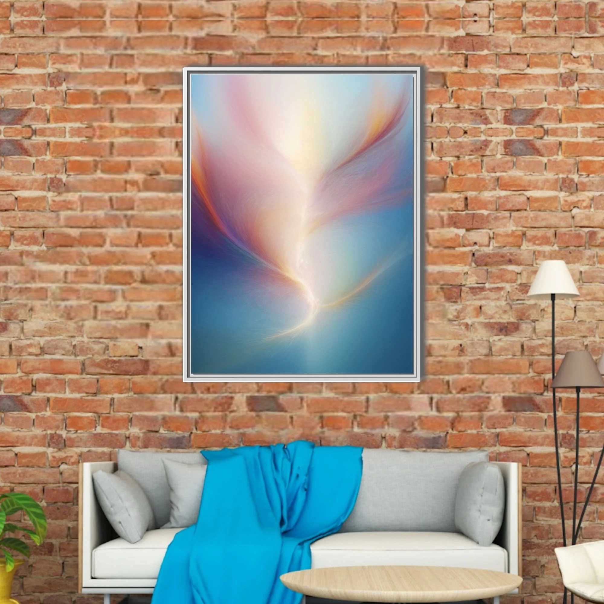 Abstract fluid art with swirling blush, gold, and blue pastel tones