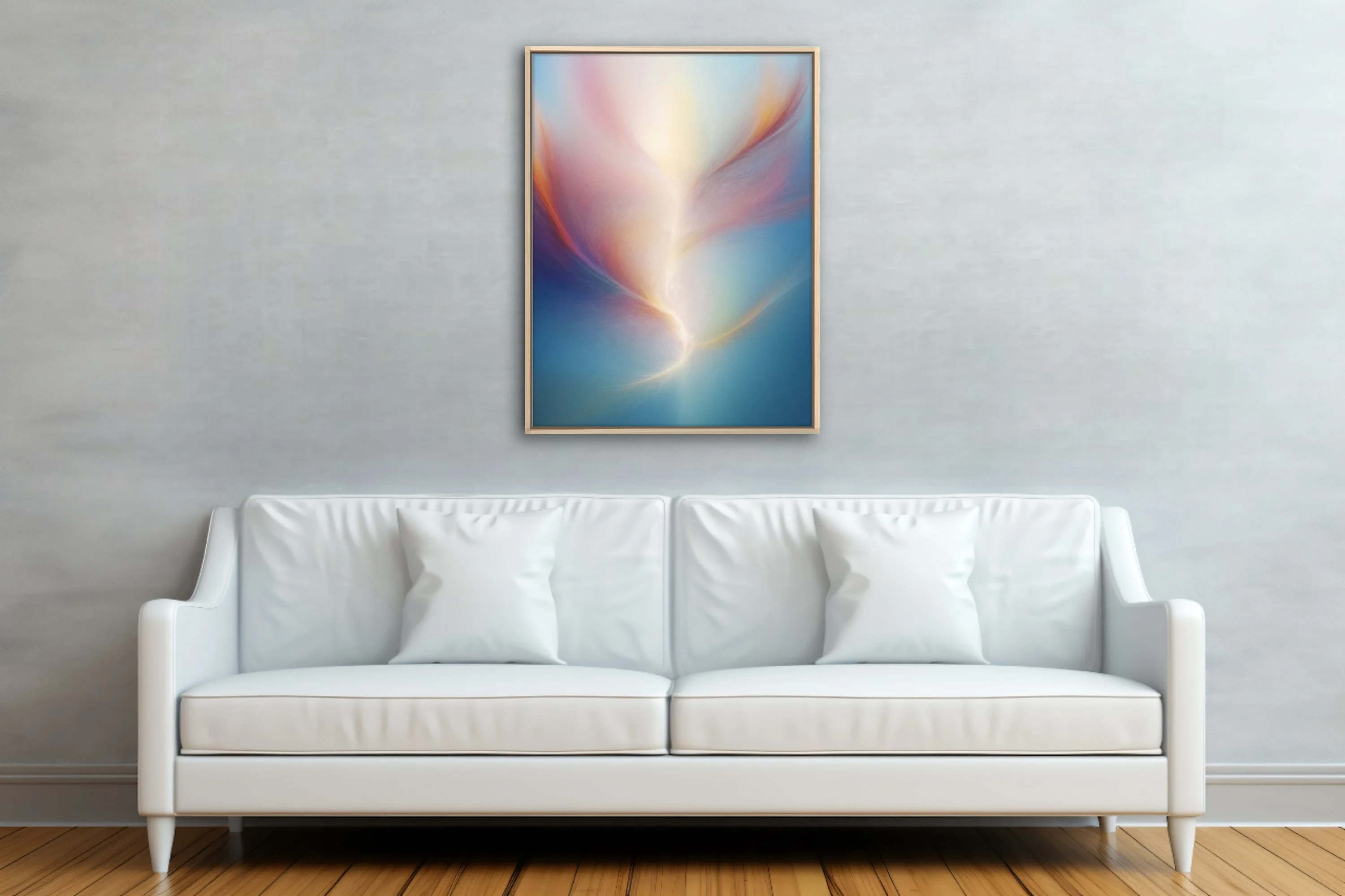 Abstract fluid art with swirling blush, gold, and blue pastel tones
