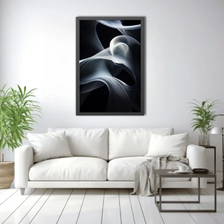 Abstract sculptural forms in white and black, fluid curving surfaces with dramatic contrast