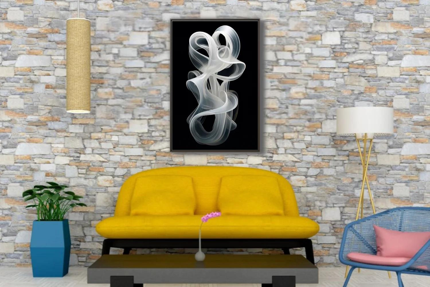 Abstract sculptural white ribbon forms, frosted translucent swirls on black background