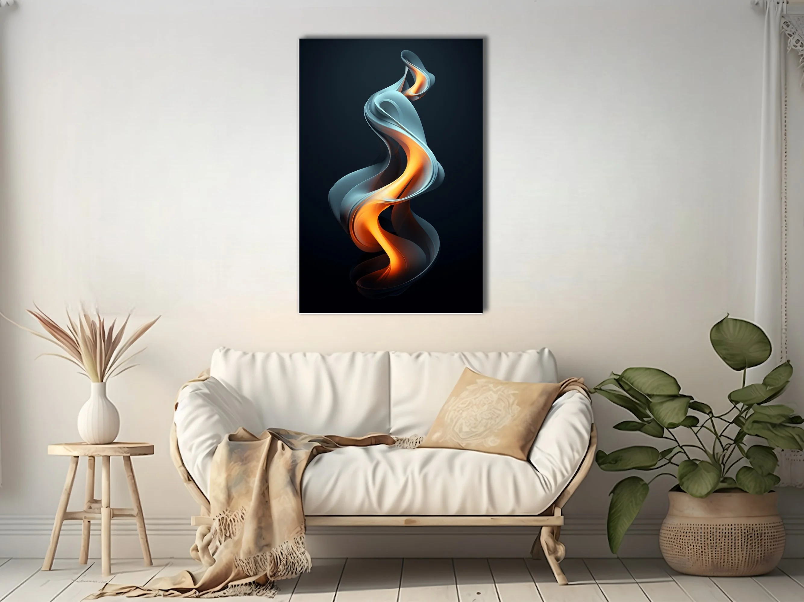 Abstract fluid sculpture glowing orange against deep dark background