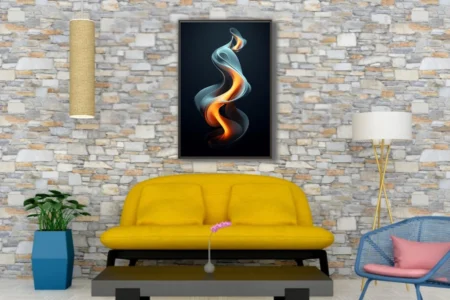 Abstract fluid sculpture glowing orange against deep dark background