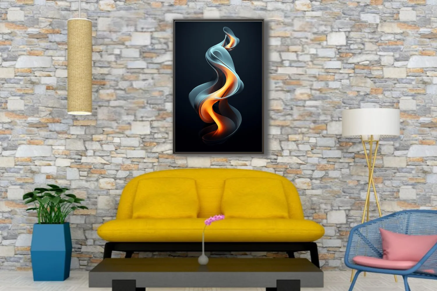 Abstract fluid sculpture glowing orange against deep dark background