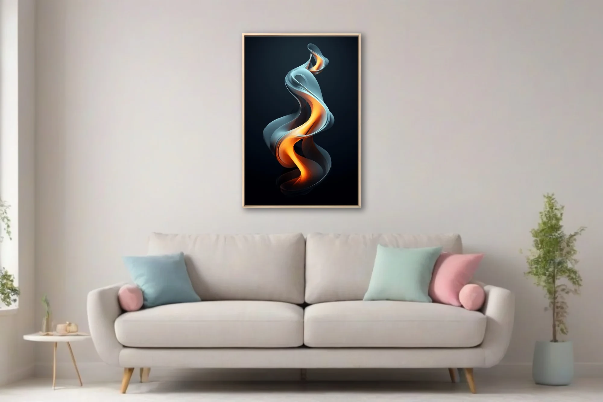 Abstract fluid sculpture glowing orange against deep dark background