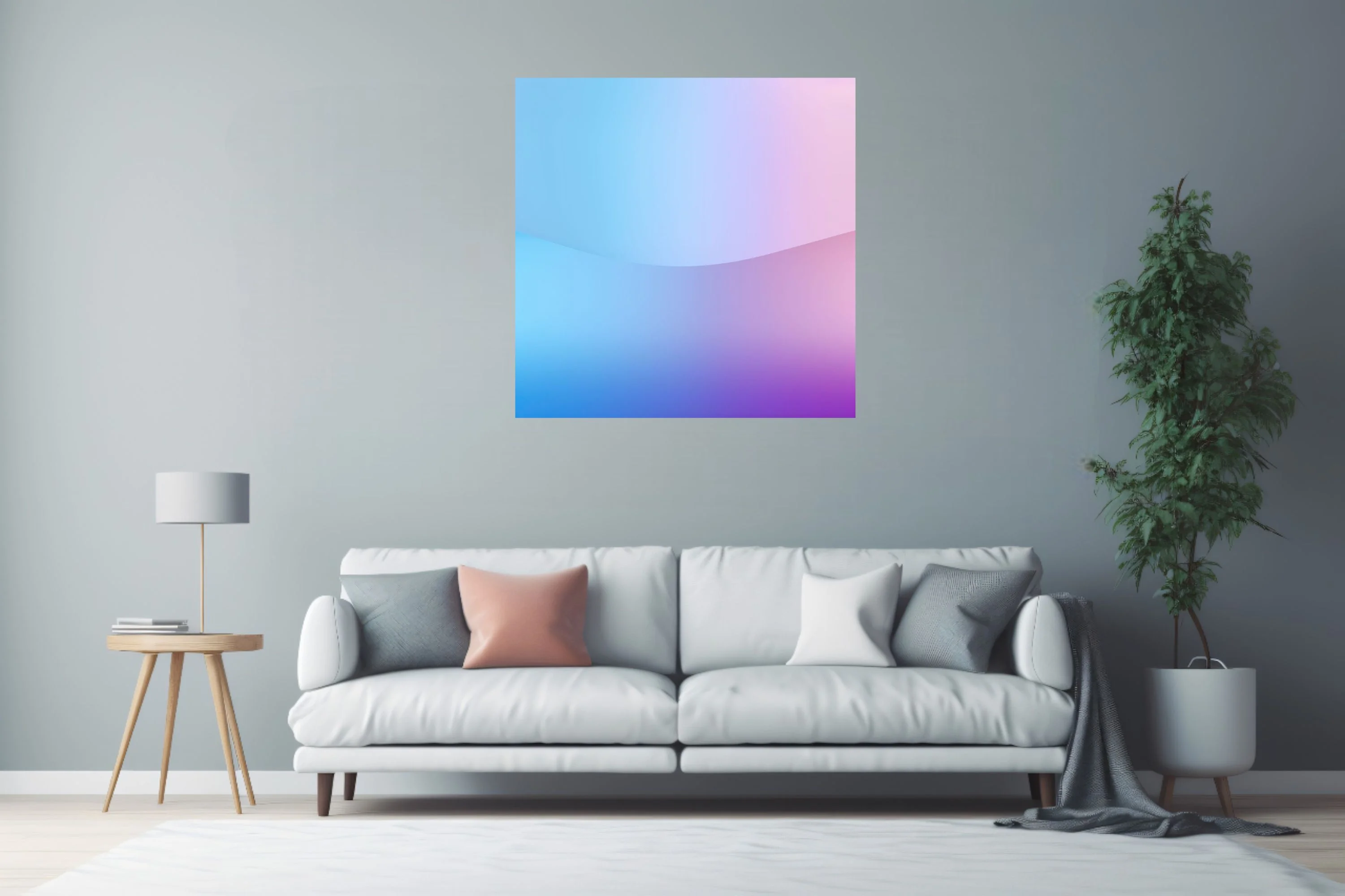 Soft blue pink purple gradient abstract wave — minimalist pastel wall art