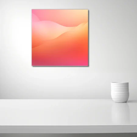Minimalist abstract gradient wall art with flowing waves in coral, peach, and pink tones