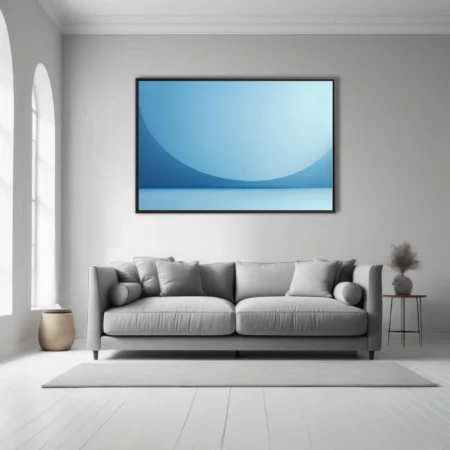 Minimalist abstract blue gradient composition with large curved geometric form