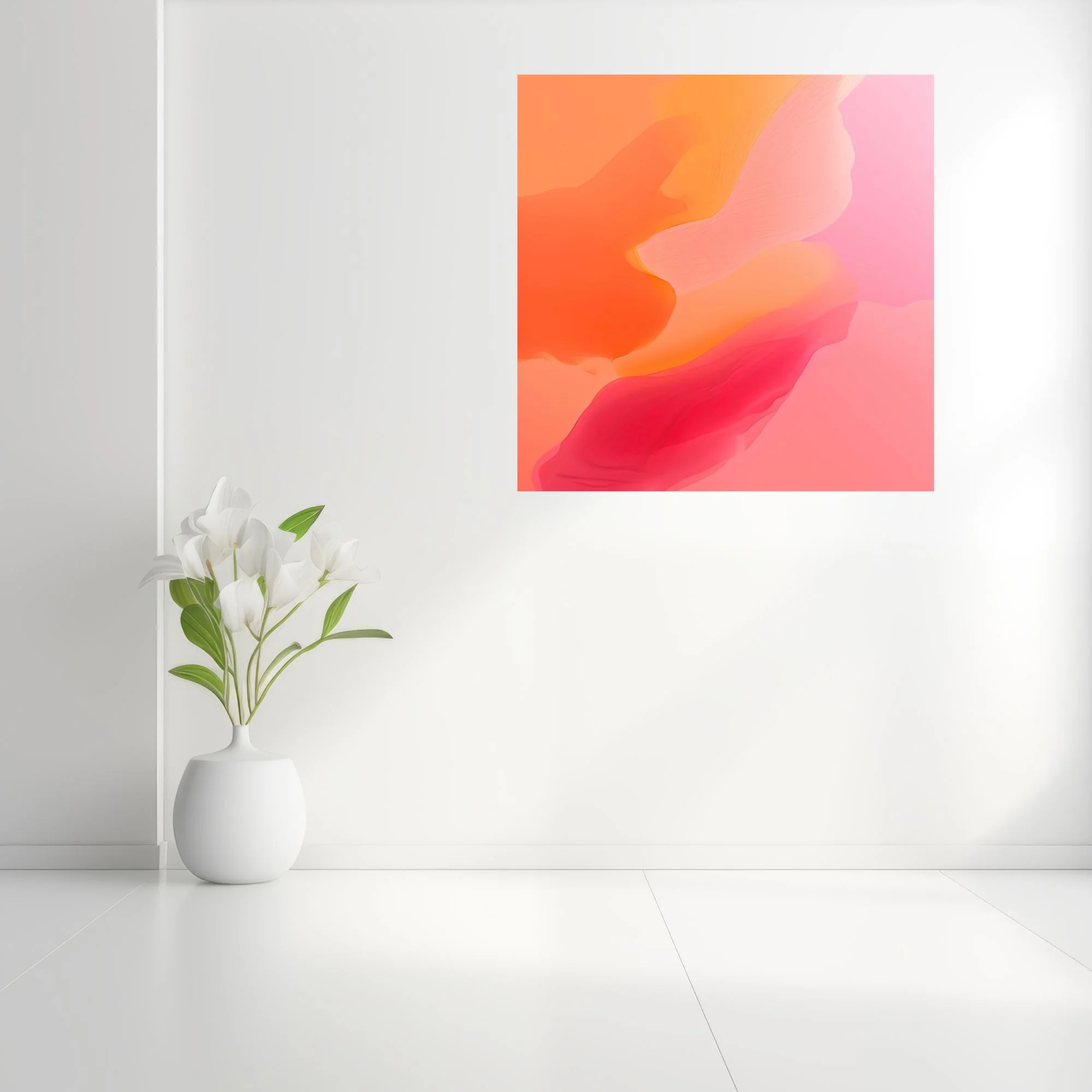 Fluid abstract gradient art in coral, orange, magenta and blush pink tones