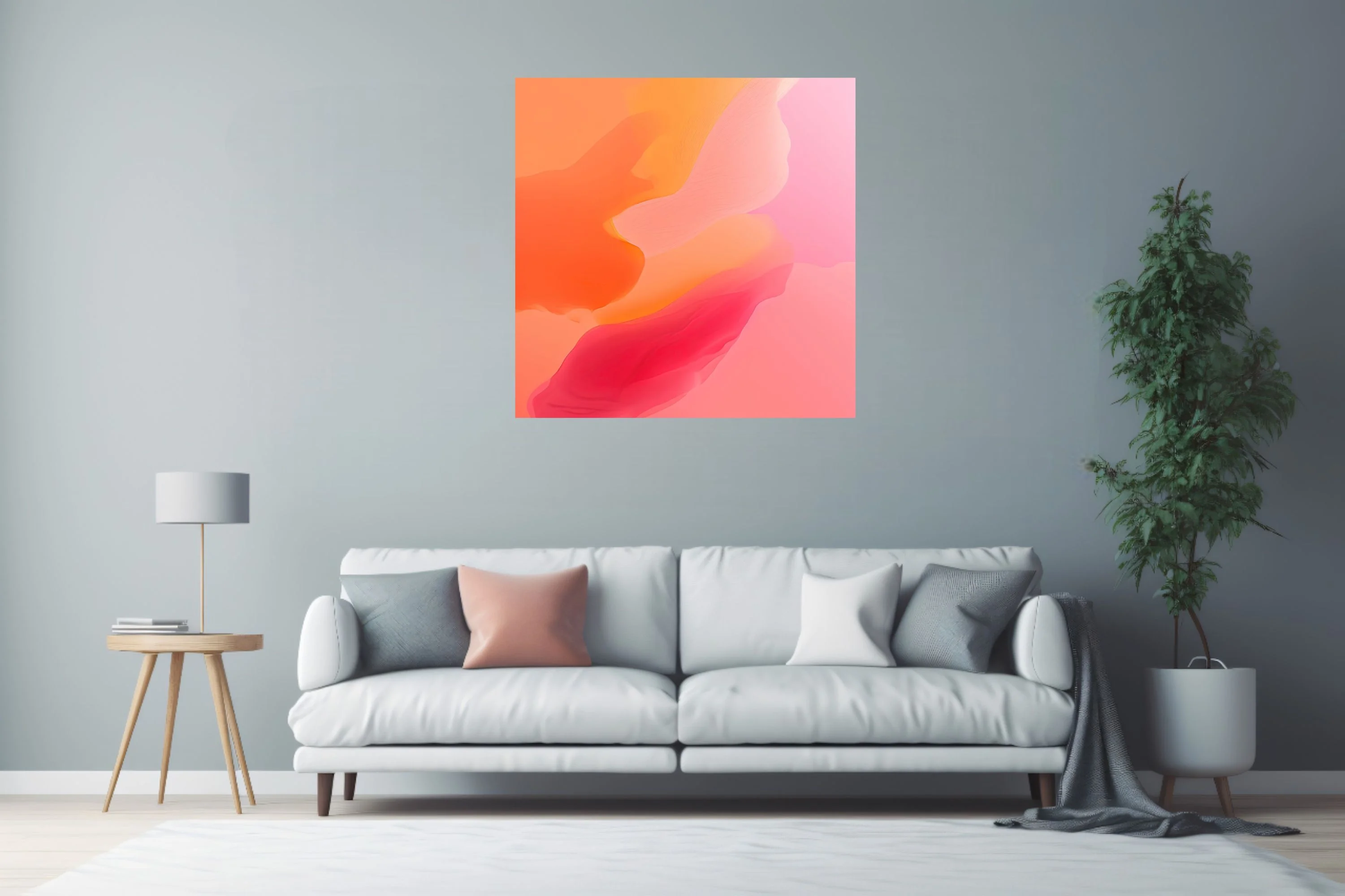 Fluid abstract gradient art in coral, orange, magenta and blush pink tones