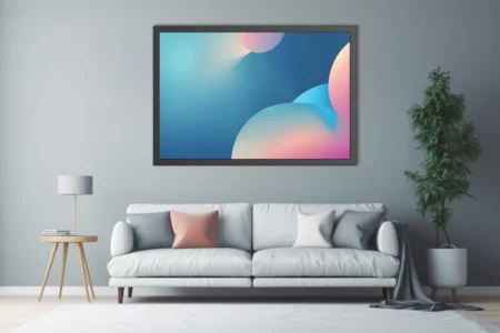 Minimalist abstract gradient composition with soft blue and blush pink circular forms