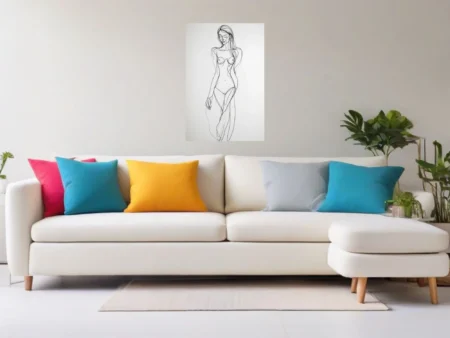 Minimalist continuous line art nude figure study, black on white, fluid and elegant