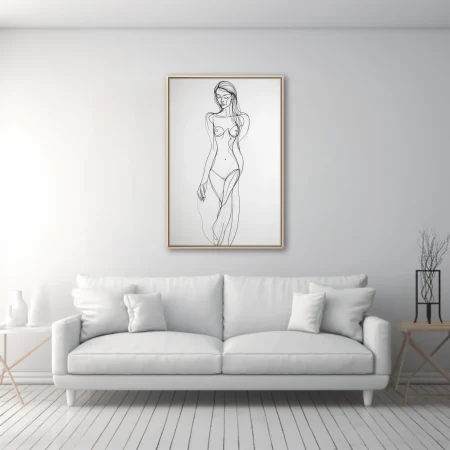 Minimalist continuous line art nude figure study, black on white, fluid and elegant