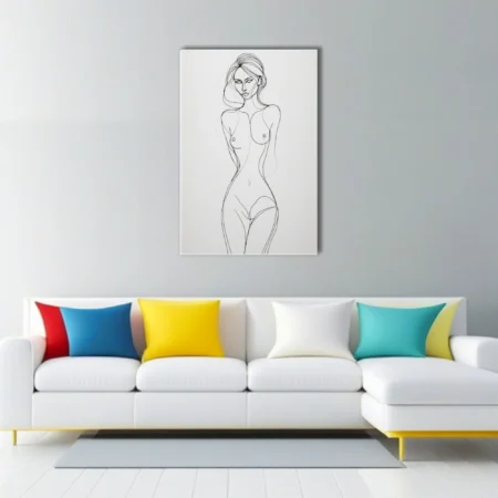 Minimalist continuous line art nude figure study, black on white, elegant and fluid