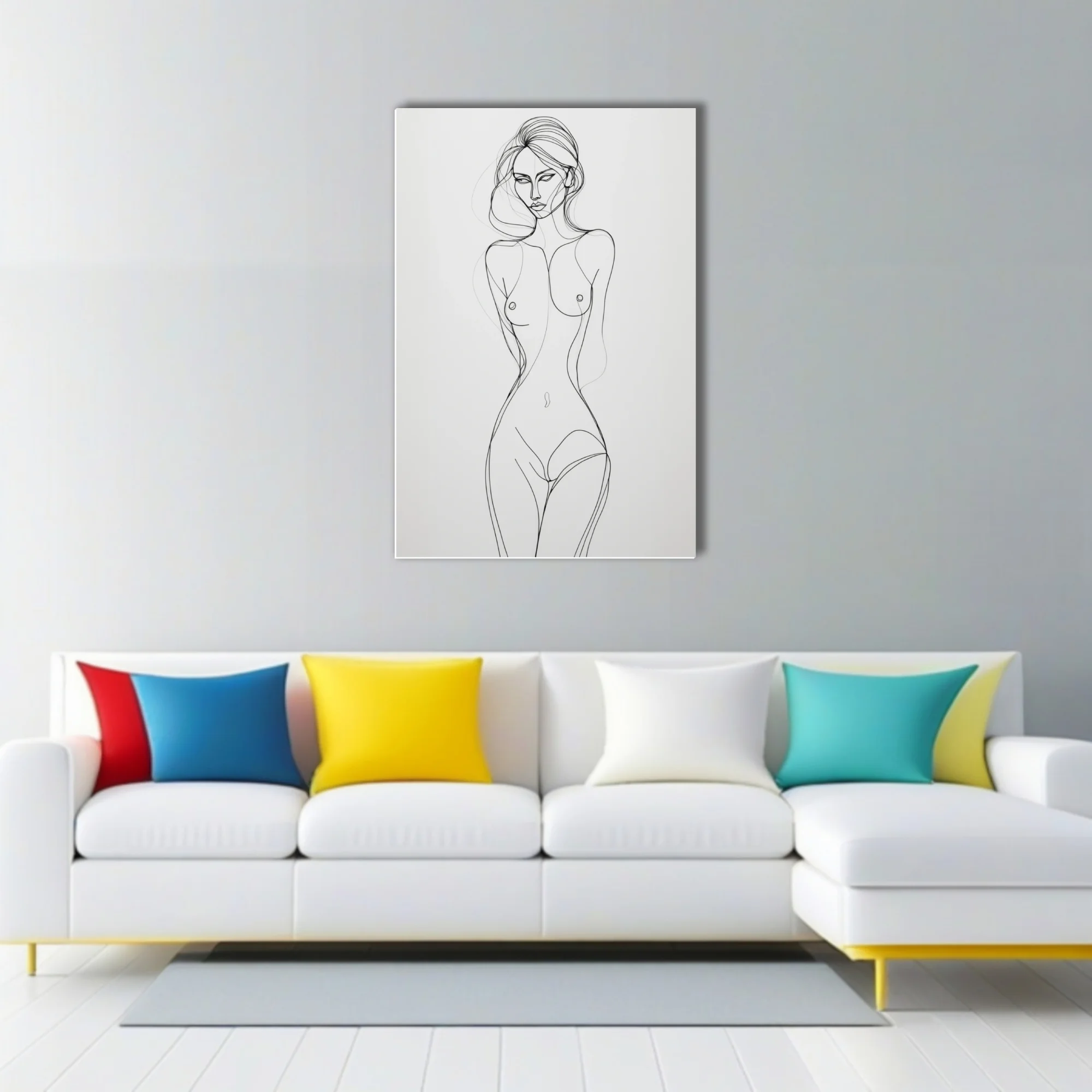 Minimalist continuous line art nude figure study, black on white, elegant and fluid