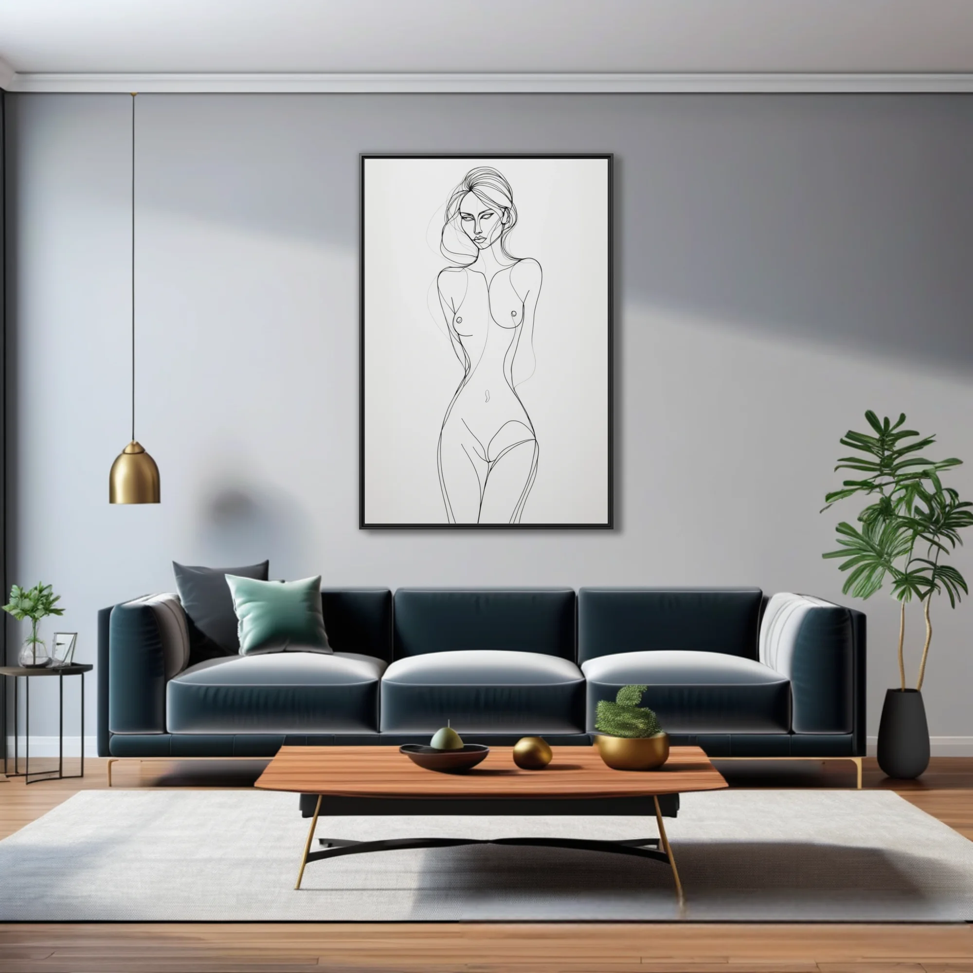 Minimalist continuous line art nude figure study, black on white, elegant and fluid
