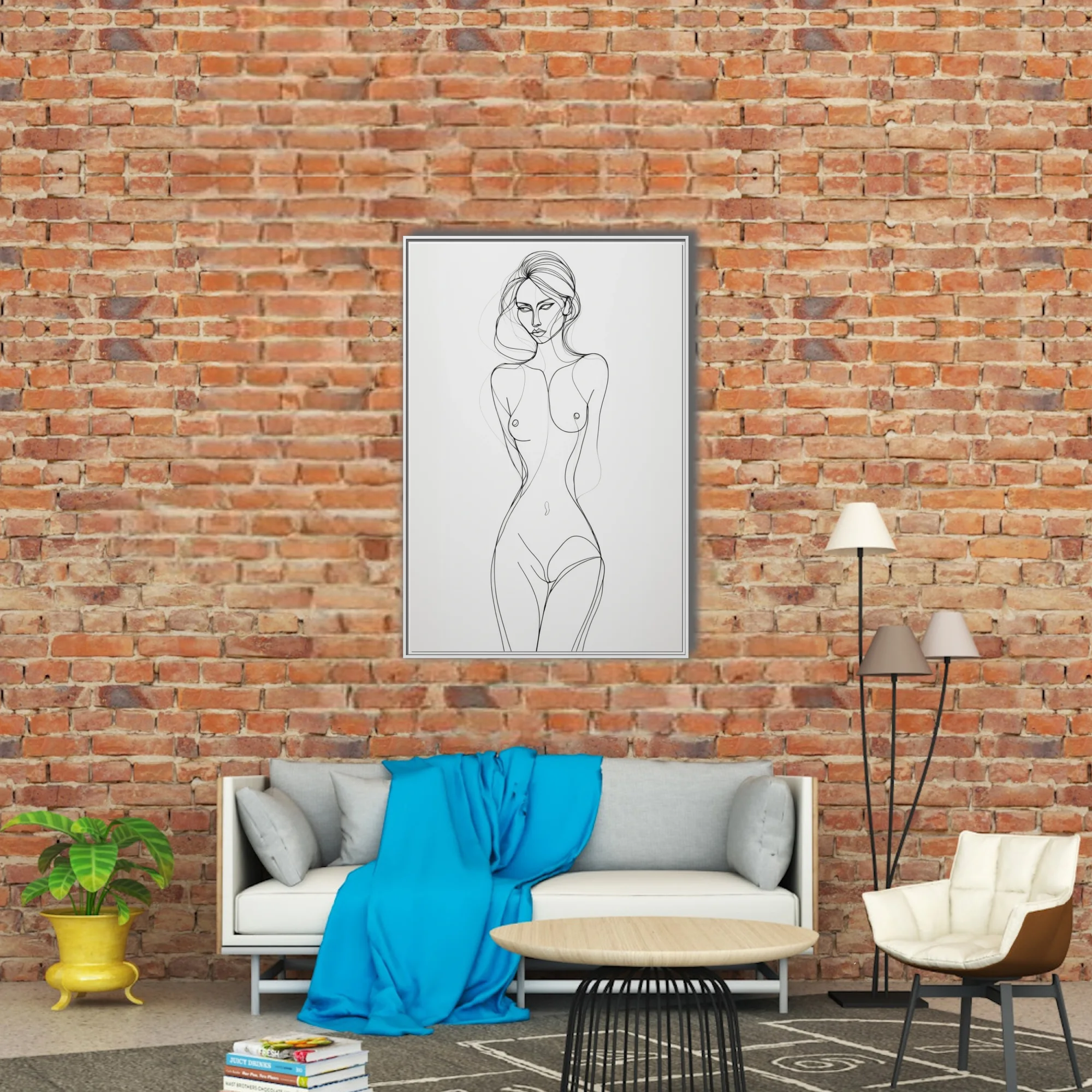 Minimalist continuous line art nude figure study, black on white, elegant and fluid