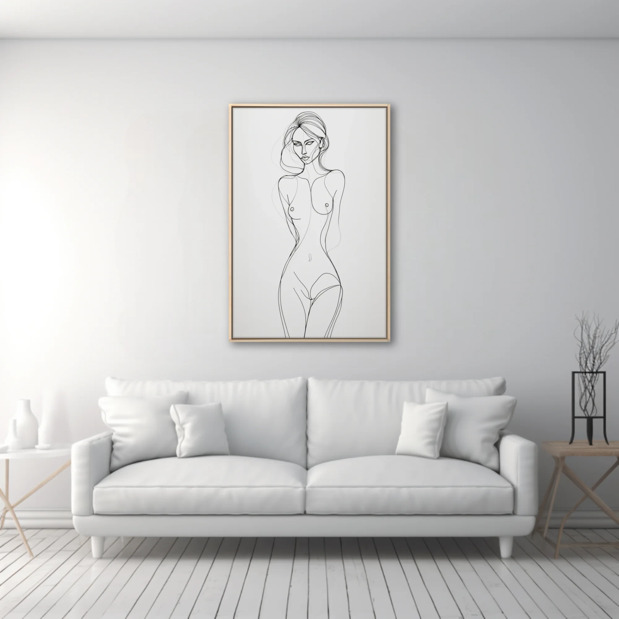 Minimalist continuous line art nude figure study, black on white, elegant and fluid