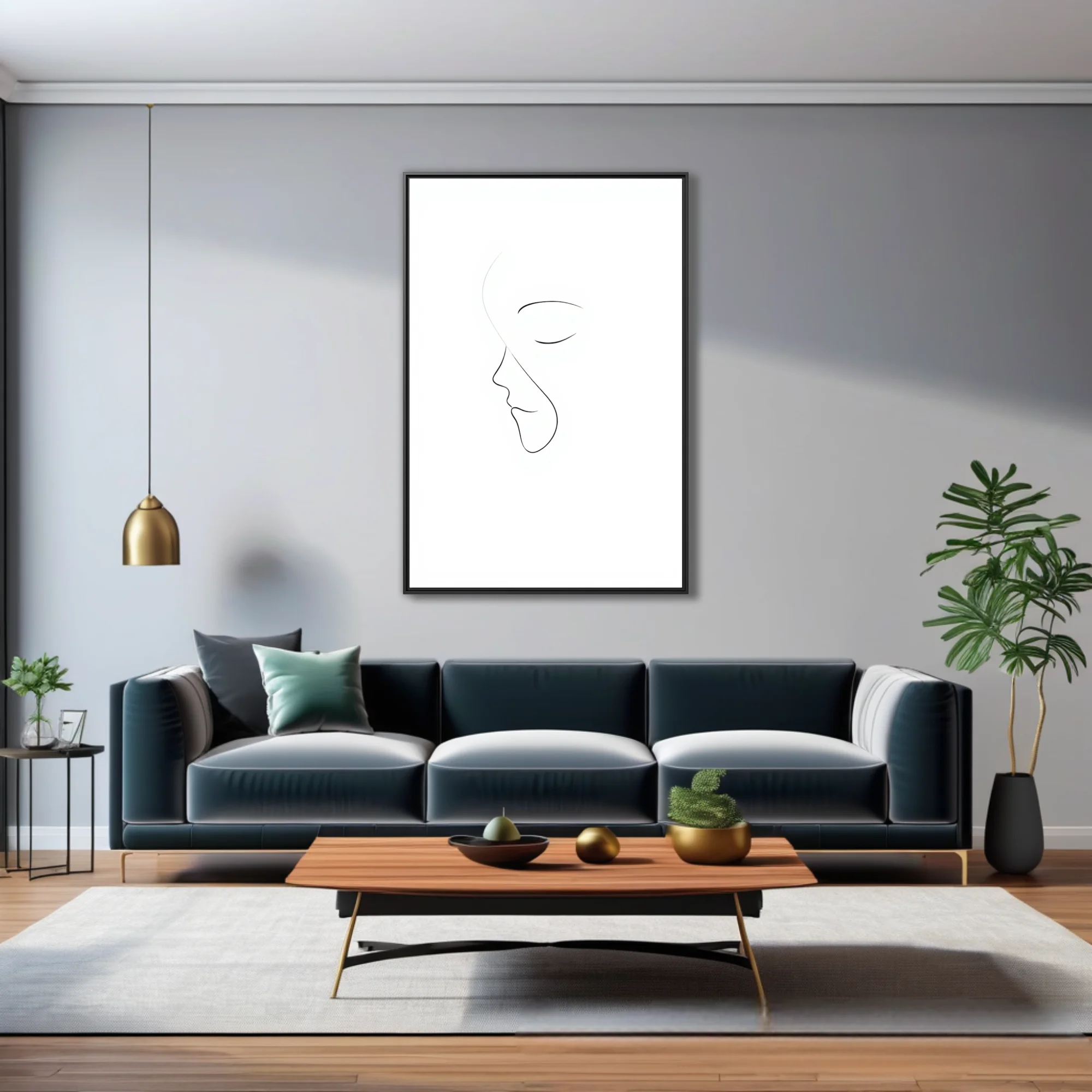 Minimalist line-art portrait of a face in profile, black on white, eyes closed