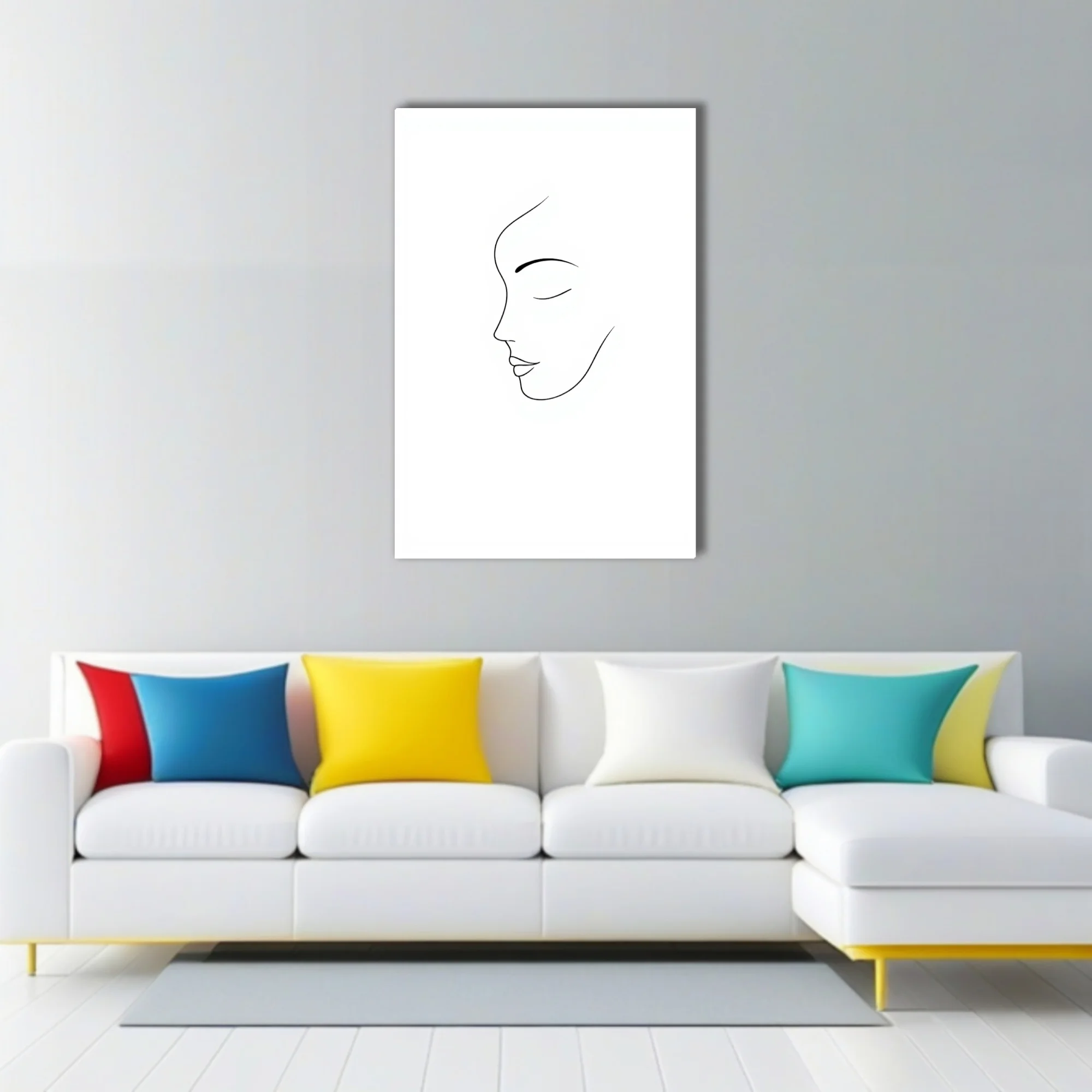 Minimalist line-art female profile portrait, closed eyes, single continuous line on white