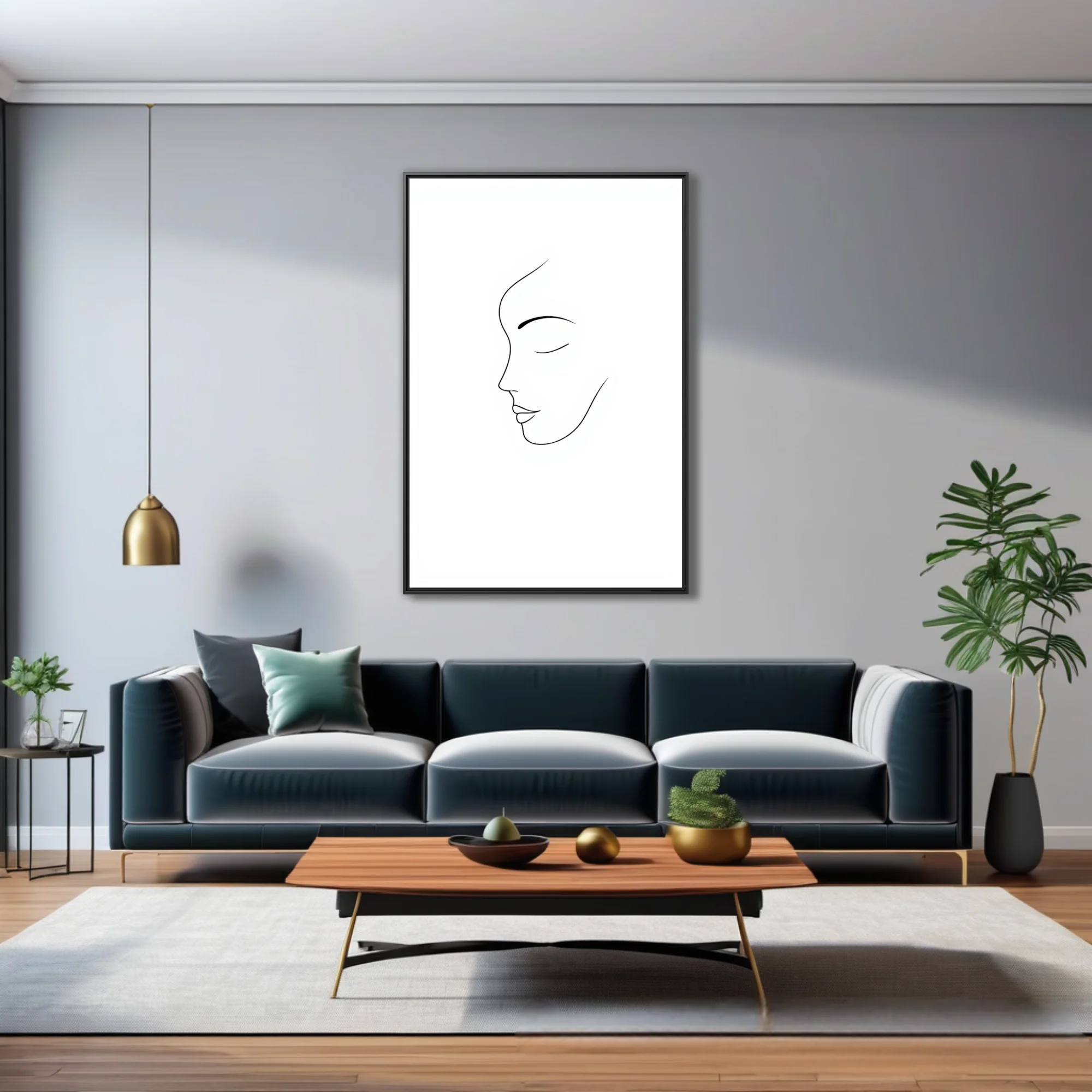 Minimalist line-art female profile portrait, closed eyes, single continuous line on white