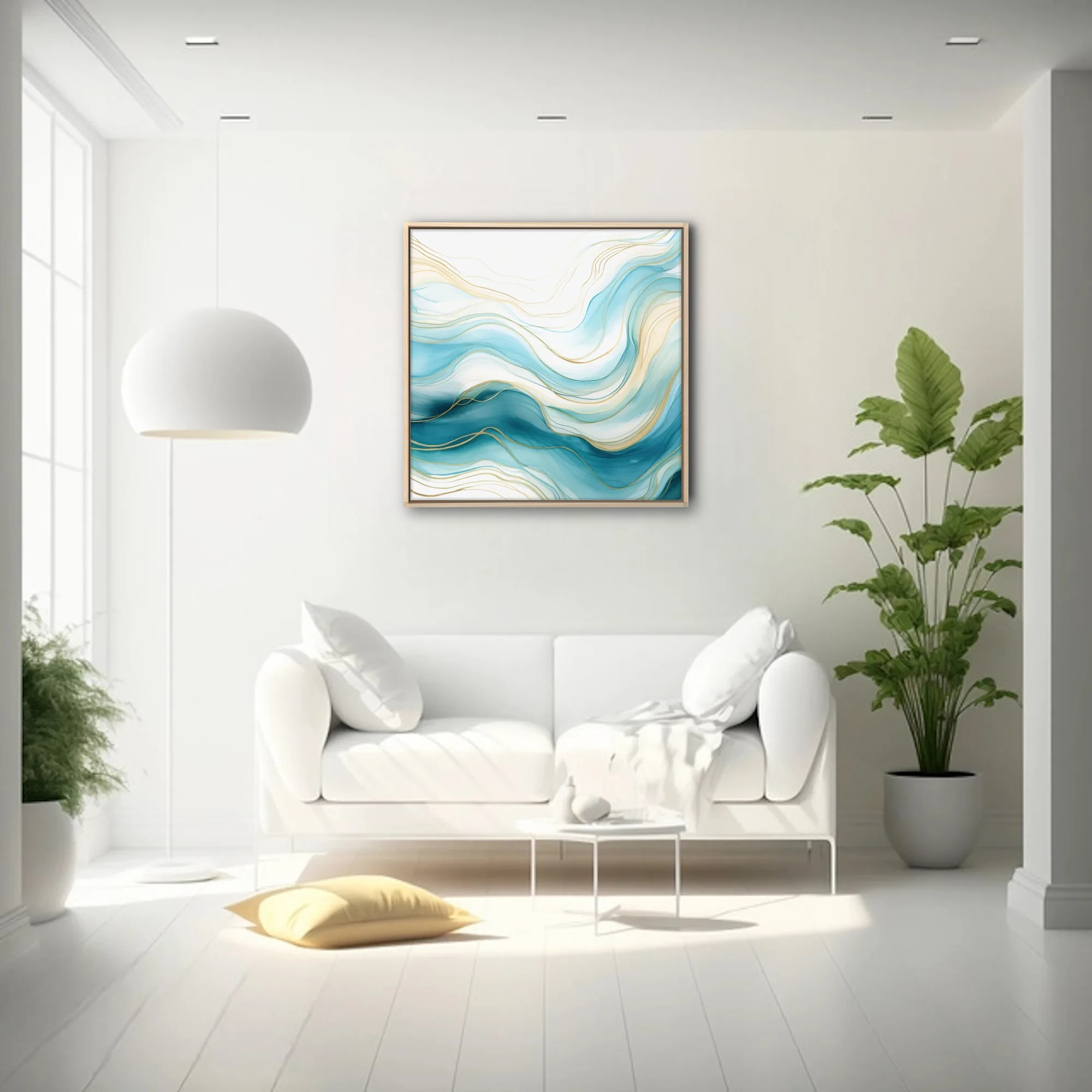 Abstract fluid wave art in teal, aqua and gold watercolor-style washes