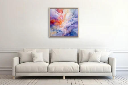 Abstract swirling smoke in pastel coral, lavender and blue, contemporary watercolor-style wall art